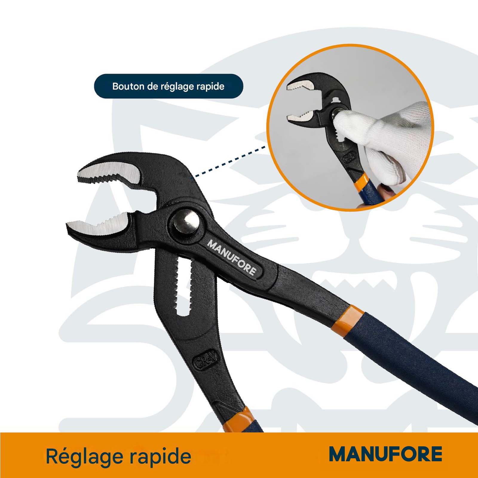 MANUFORE 400 mm Pinces Multiprises- Pince Plombier Grande Taille, Réglage Rapide par Bouton, Antidérapante & Durable,pour Bricolage & Plomberie