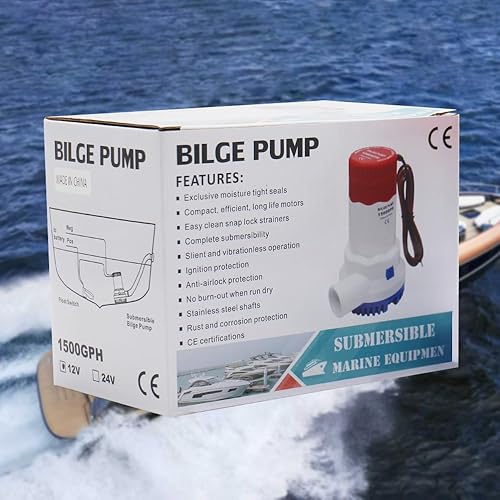 Miniatura 6 de YQMIGU Bomba de sentina de 1500 Gph de 12 voltios, la bomba de agua para barco ocupa poco espacio y tiene un sonido silencioso, adecuada para barcos