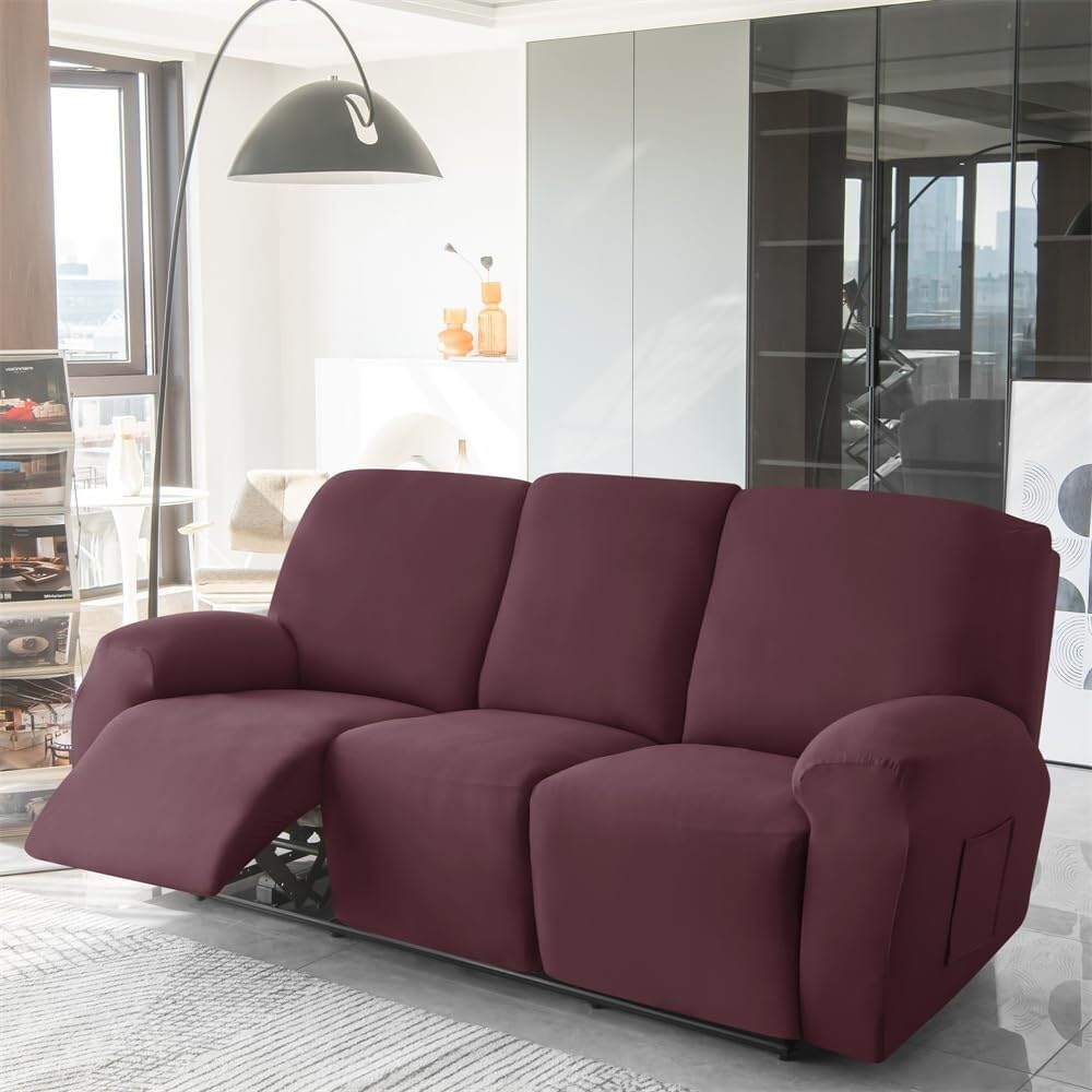Funda elástica Impermeable para sillón reclinable, Color Liso, Antideslizante, con Bolsillo Lateral, Lavable, Protector de Muebles para Silla.