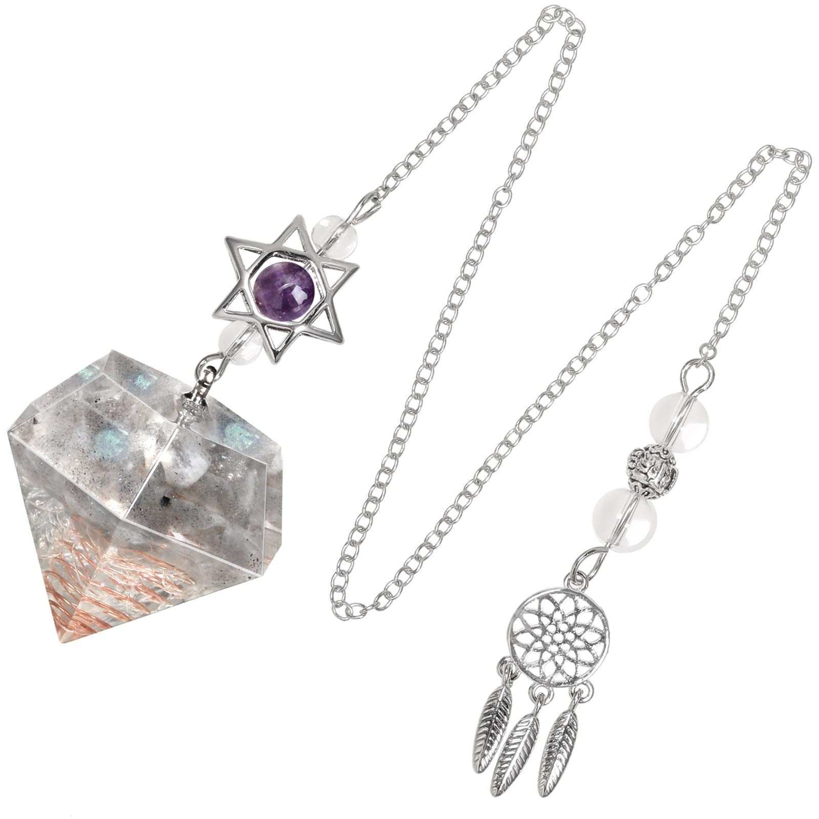 KYEYGWO Healing Crystal Point Pendulum with Dream Catcher and Star of David Necklace