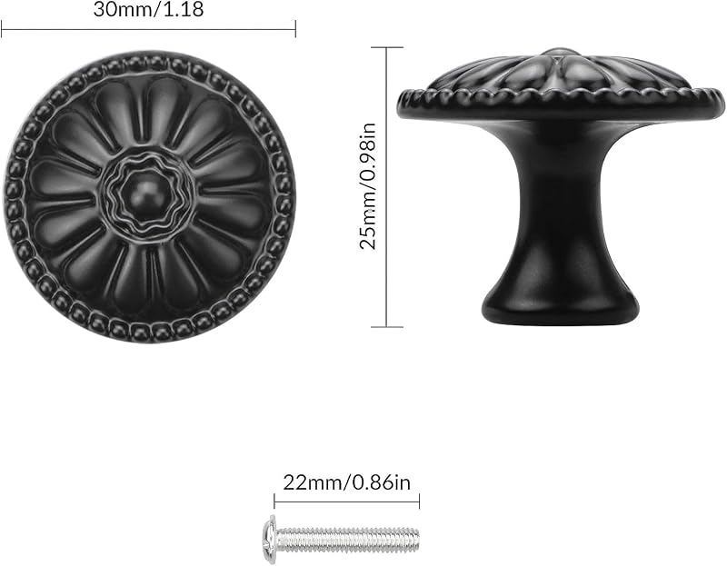 YSDMY 12 darabos kerek bútor fogantyú 30mm virágmintás fekete csavarral