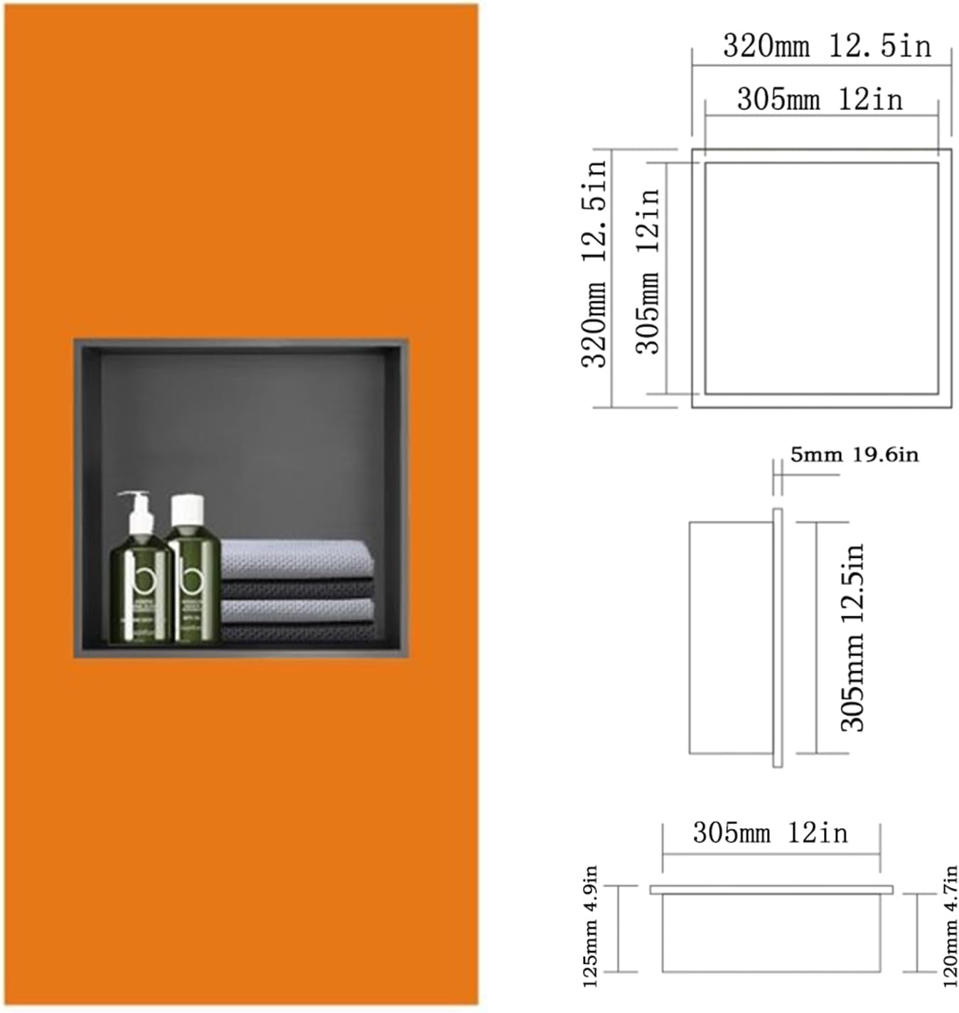 ダブルシェルフシャワーニッチ壁取り付けバスルームシェルフビルトインシャワーラックステンレススチールシャワーウォールインサート防水防錆