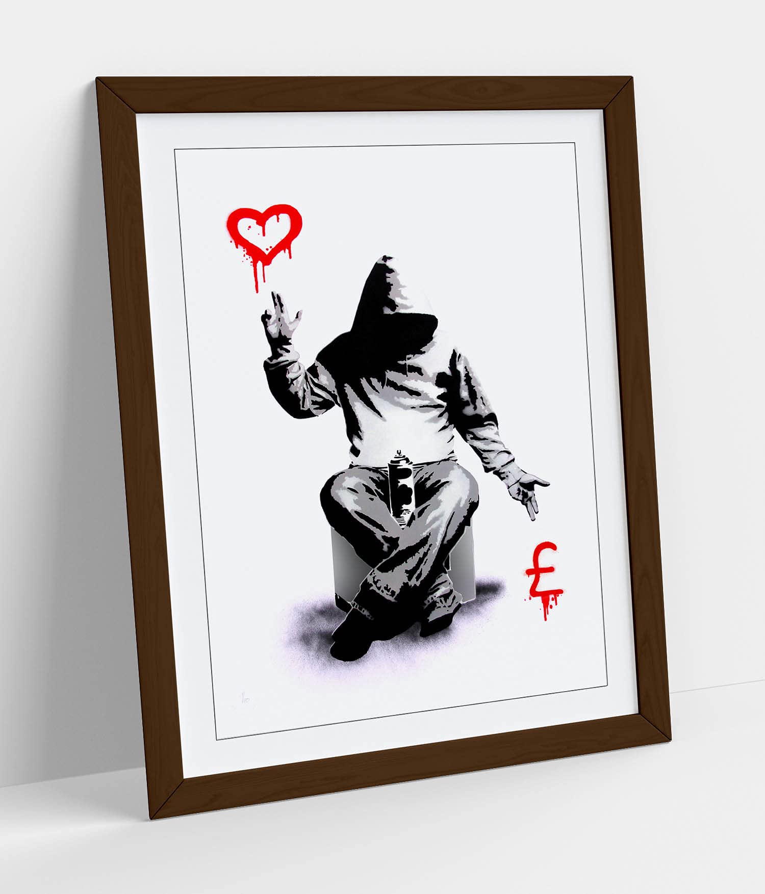 Canvasartshop Walnut - Banksy Love Or Money Graffiti- Premium Wall Art Framed Picture Prints - 3 Colours - 4 Sizes (, A4)