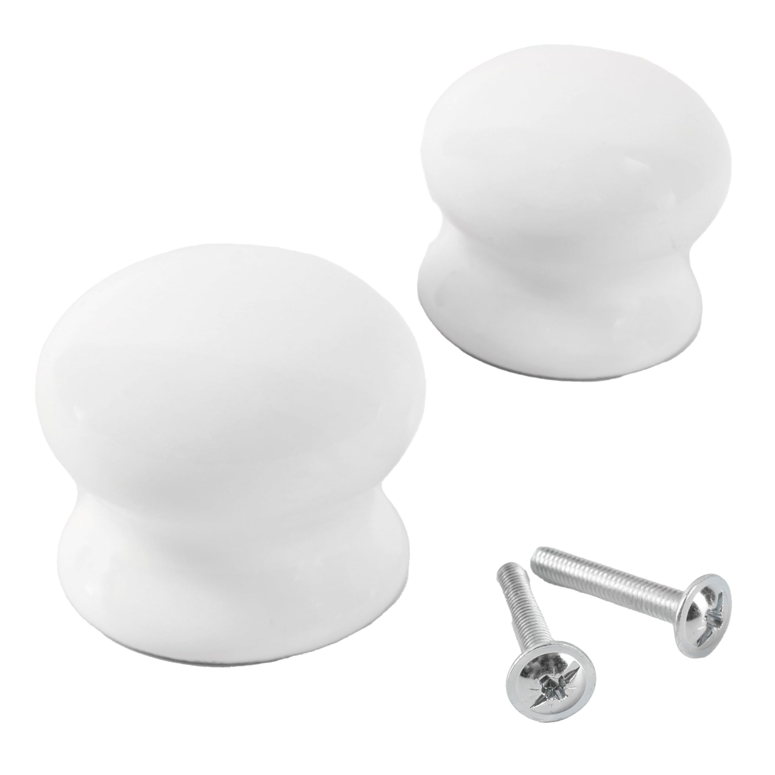 White Hinge White Set Of 2 Traditional Plain Ceramic Furniture Door & Draw Knobs 38Mm Diameter