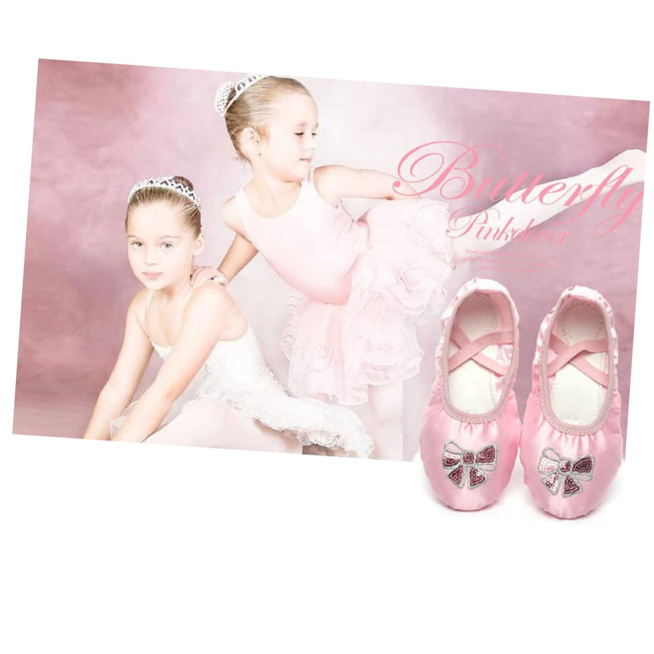 BESPORTBLE Ribbon Ballet Slipper Stretch Suede Sole Satin Ballet Dance Shoes Embroidered for Boys and Girls Size 28