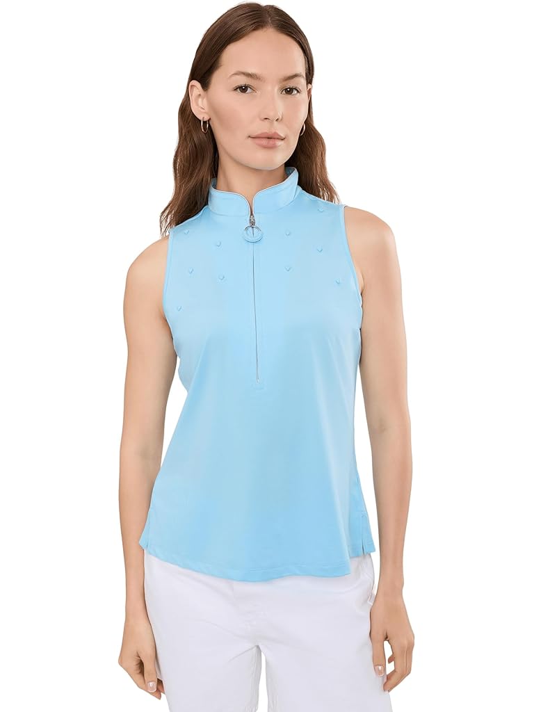 Blue Jamie Sadock Sleeveless Zip Mock Top with Stud Detail