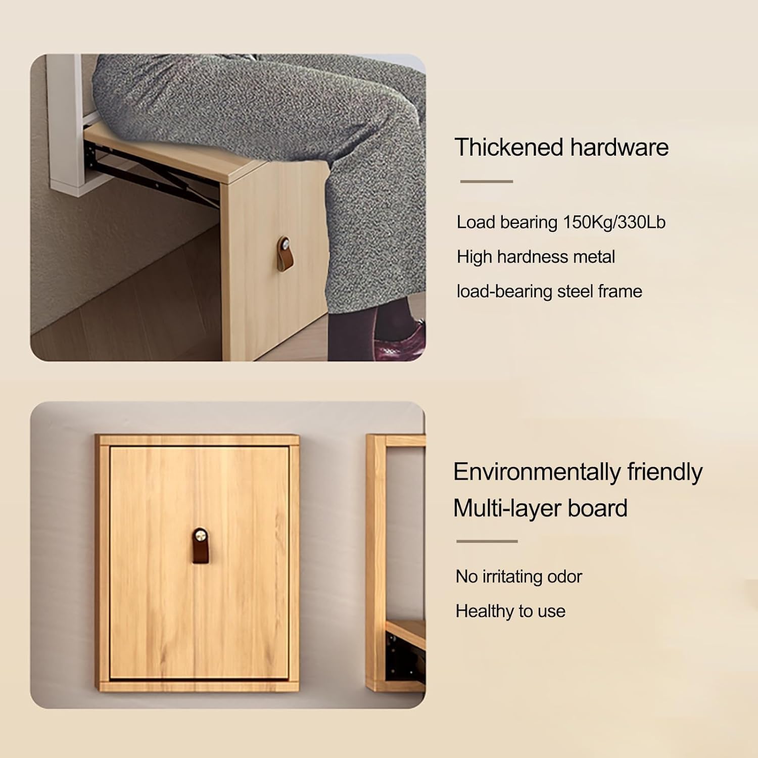 Space-Saving Wall-Mounted Folding Shoe Changing Stool - Solid Wood Seat for Entryway, Bathroom, Or Bedroom - Stylish & Convenient (White) Pink