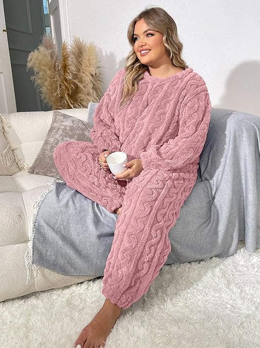 Image of Ukal Women's and Men's Wool Blend & Fleece Long Sleeve Pullover Hoodies Set Full Length Winter Nightwear Pajama and top Set Tracksuit Gym Suit Night Suit Set