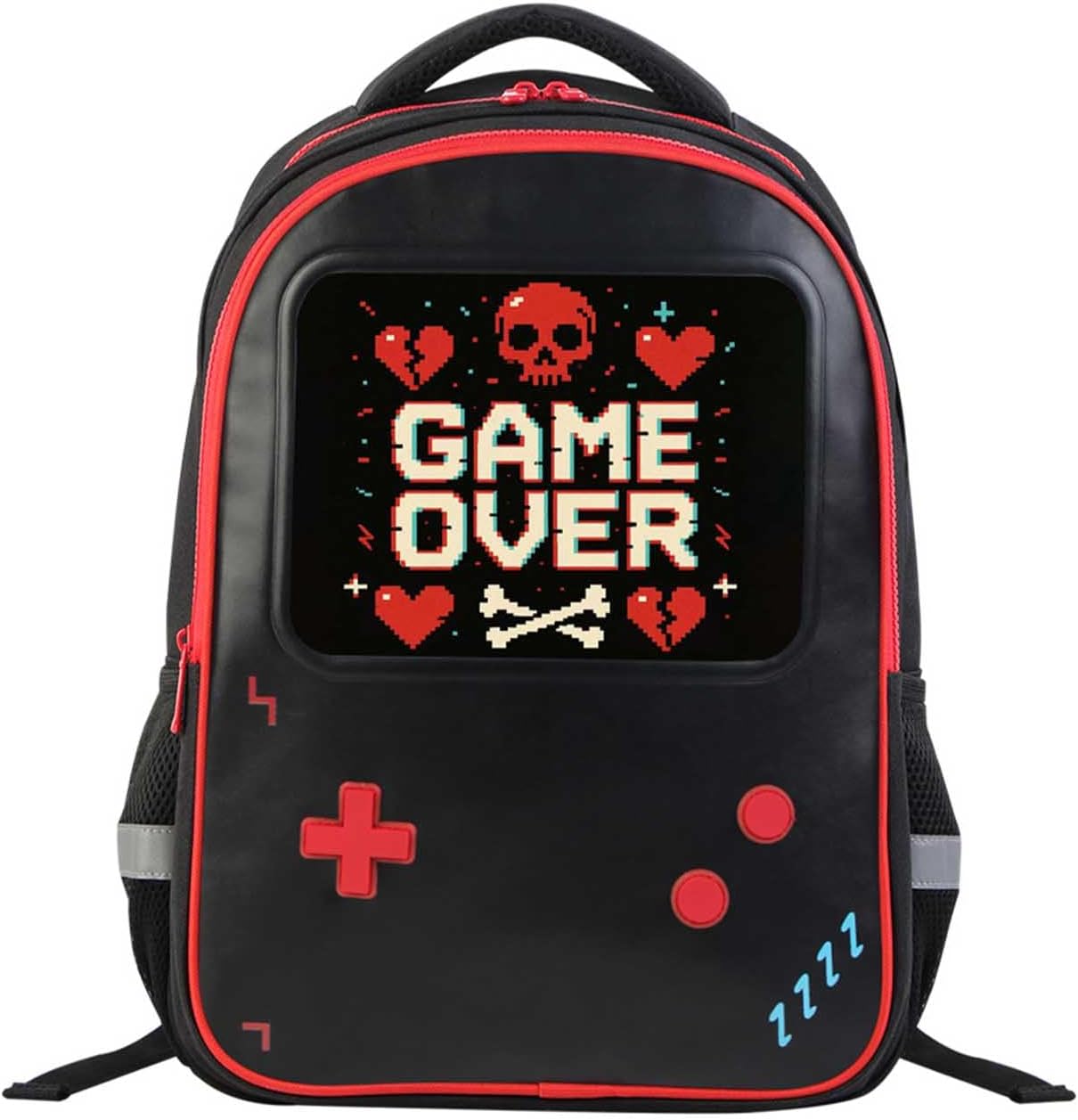 Video Game Backpack for Boys | 17" Leather Front Panel School Bookbag | Backpacks for Boy Kids Teen Age 6-12 | Schoolbag for Elementary & Middle School | Organizer Pockets