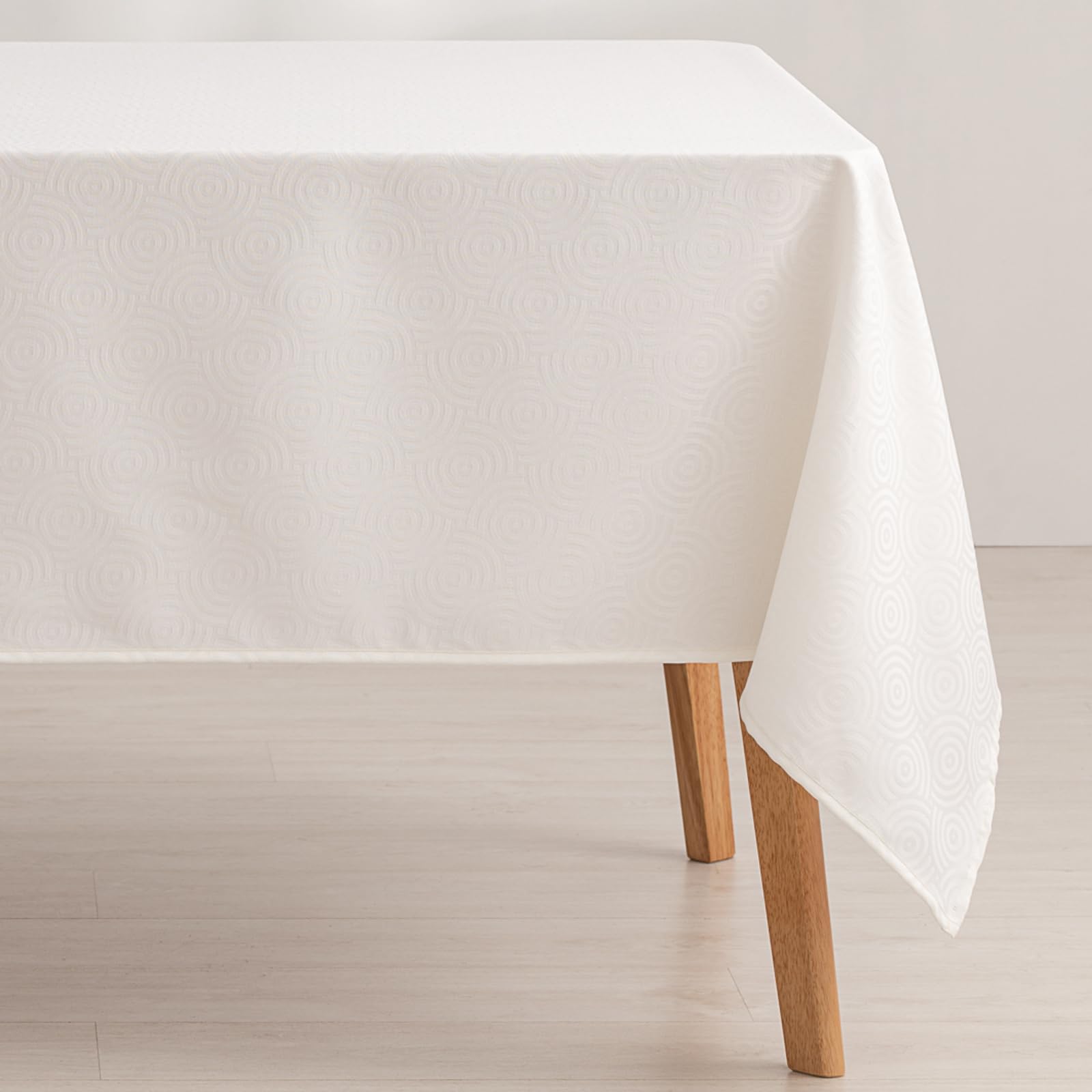 GAMUSI Anti-Stain Tablecloth Rectangular Jacquard Waterproof Table 140 x 200 cm, Fabric Touch, White - Ring