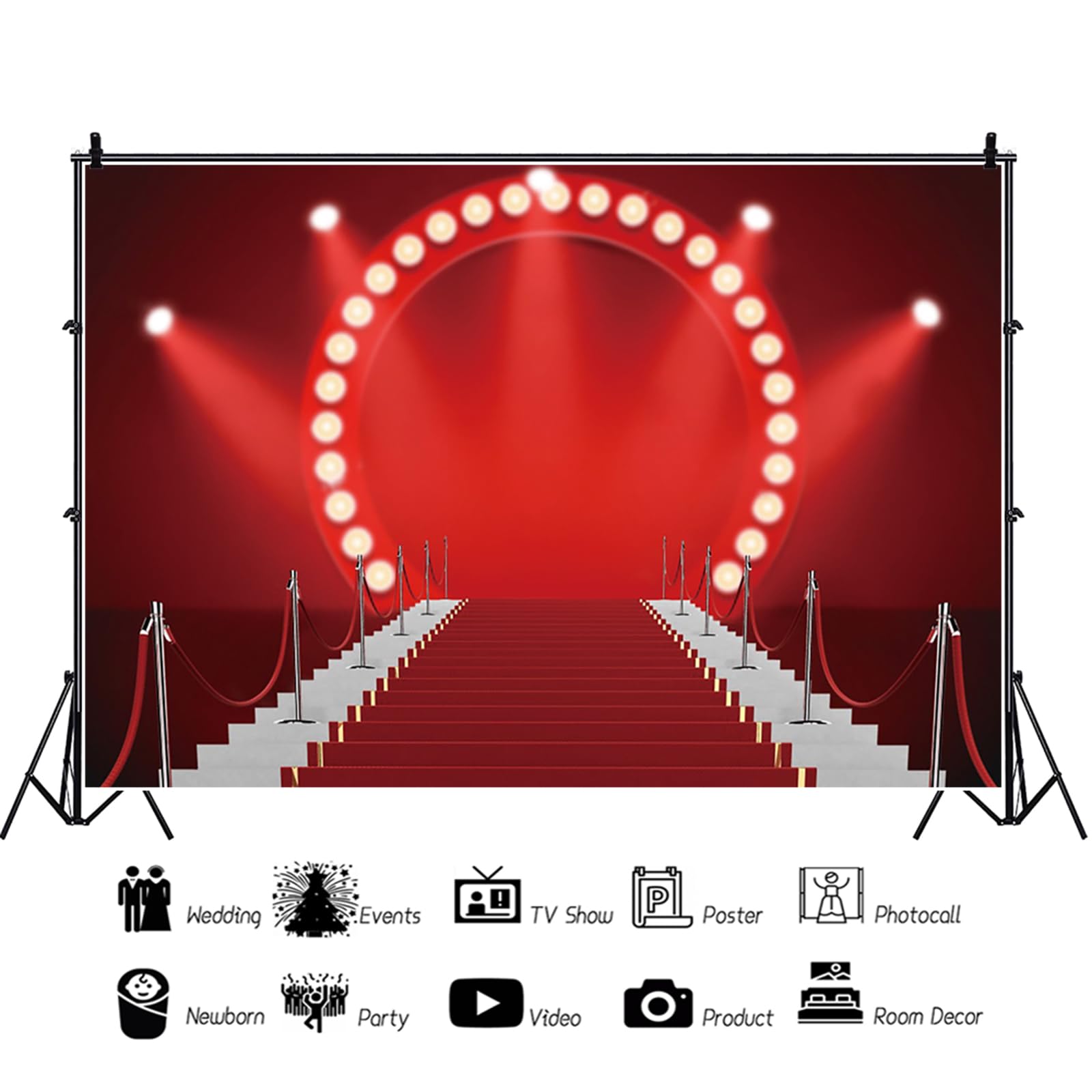 10x8ft Huge Red Theater Stage Backdrop Interior Stage Backdrop Red Stage Lights Glitter Photography Background Play Show Theater Photos Speech Lecture Community Activity Backdrop Photo Studio