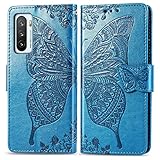 Bravoday Handyhülle für Huawei Honor Play 4 Hülle, Stoßfest PU Leder Tasche Flip Hülle Schutzhülle für Huawei Honor Play 4, mit Kartenfäch und Kickstand, Blau