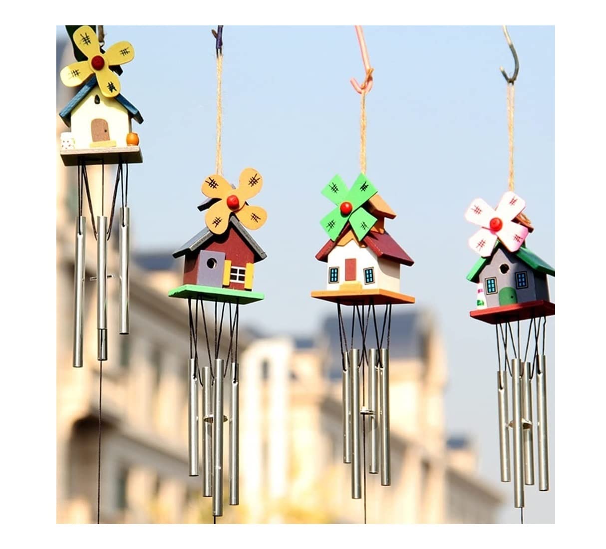 Scacciapensieri Campane A Vento Campanelli Eolici A Forma di Casa Campanelli Eolici in Legno per Ornamenti Colorati per La Camera da Letto Campanelli Eolici per Giardino(Pink)
