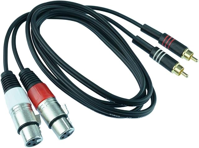 Dual 2 x RCA Gold Male Plug Jack to 2 x XLR Female Socket Lead (5M Length) - Twin Lead Audio Signal Patch Cable