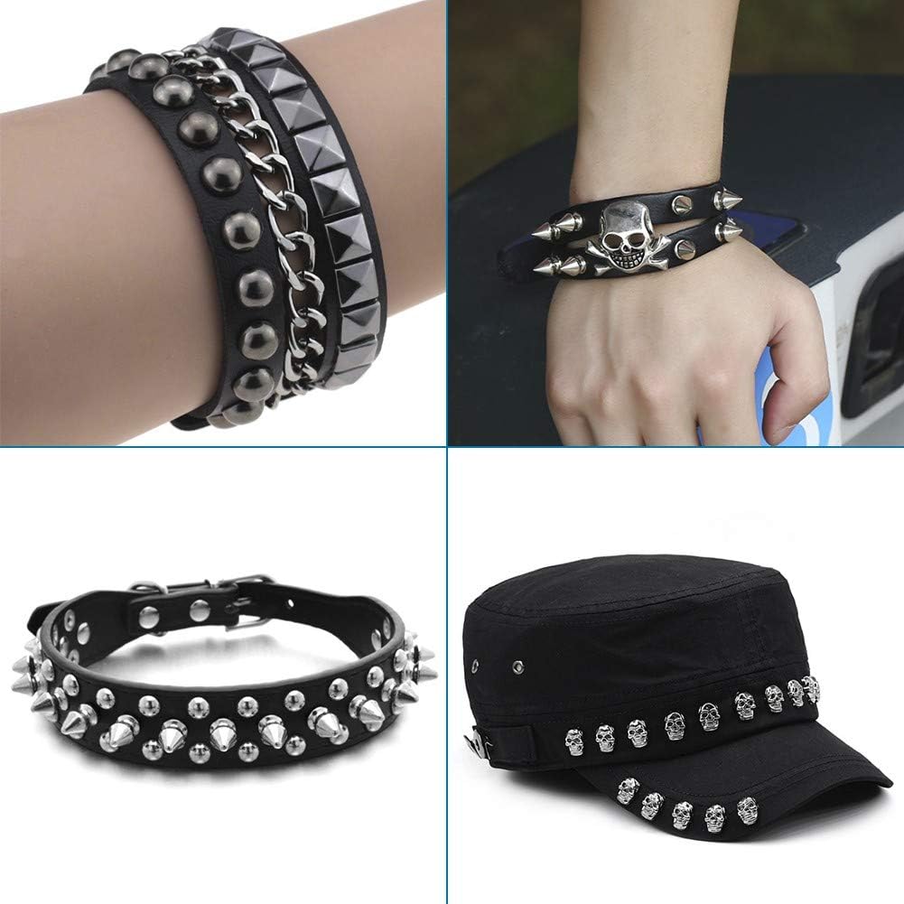 Fashewelry 320 Sets Leather Rapid Rivet Skull Head Star Crystal Rhinestone Mixed Metal Rivet Studs Spikes Double Cap for Clothing Dog Collar Bag Shoe Belts Craft Repairing