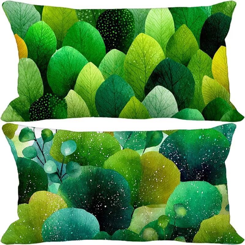 Housse de coussin extérieur imperméable 70x90 cm lot de 2 vert motif feuille