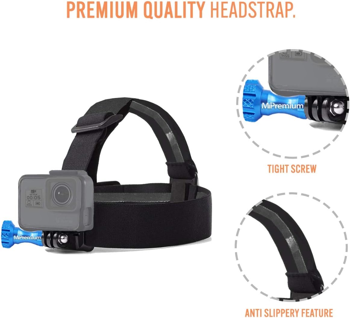 MiPremium Head Strap Mount Compatible with GoPro Hero Fusion Session Black Silver Hero 13 12 11 10 9 8 7 6 5 4 3 3+ 2 1 EK7000 Sjcam Action Cameras Elastic Flexible Head Belt Aluminum Thumbscrew - Image 5
