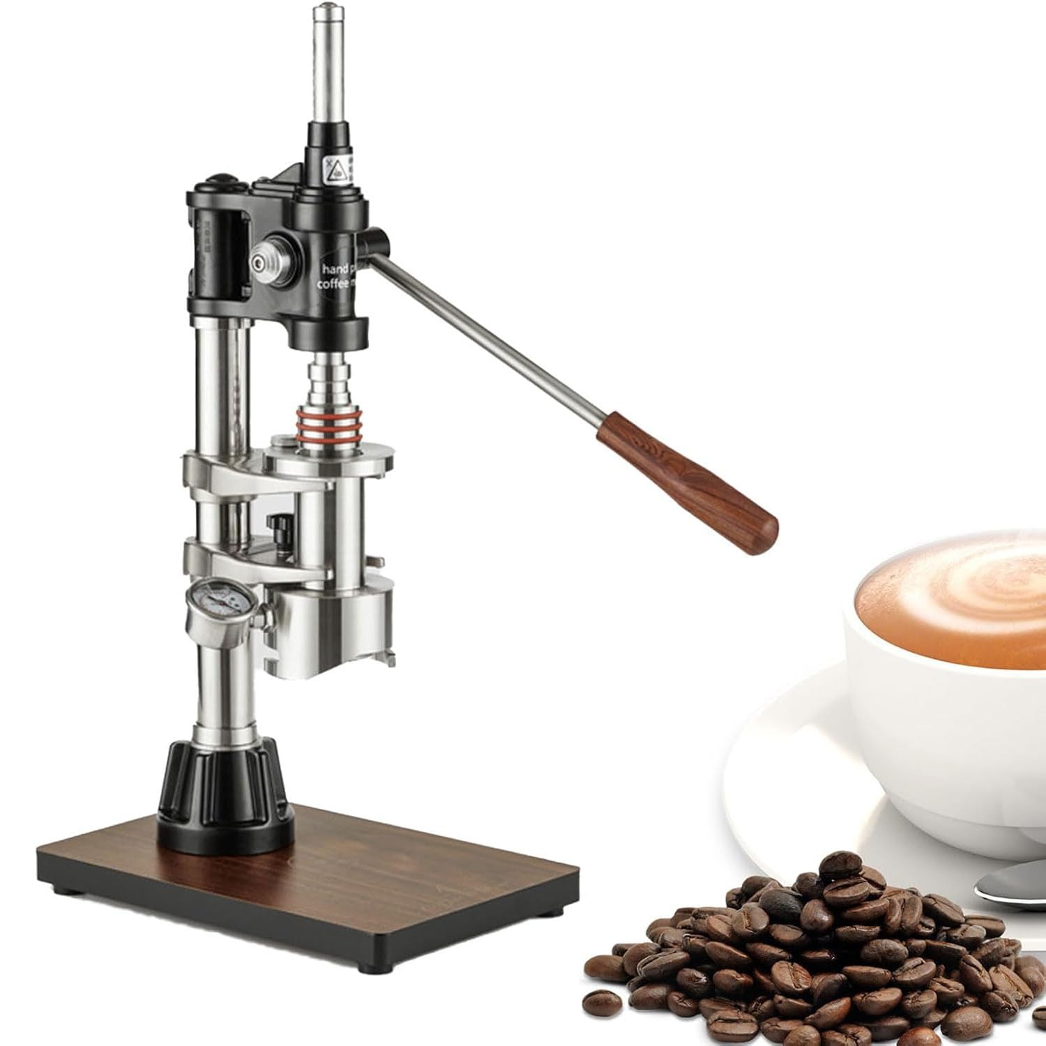 Macchina Per Caffè Espresso Manuale a Leva, Macchina Per Caffè Espresso a Pressione Manuale Con Asta Di Pressione In Finto Legno, Manometro E Testa Di Erogazione E61, Design Smontabile Per Cappuccino