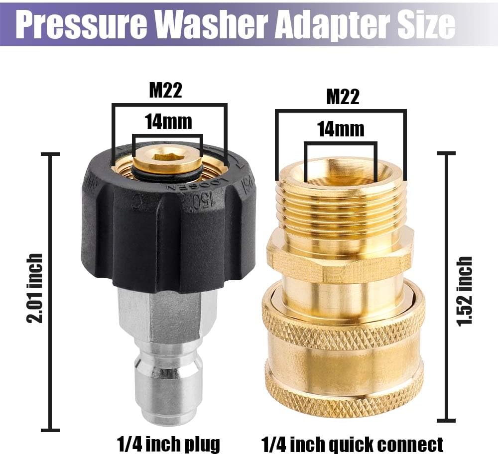 Yakamoz Pressure Washer Adapter Set, Quick Connect Gun to Wand or Nozzle M22 14mm Swivel Female to 1/4’’ Male Garden Hose Adapter Washer Gun Fittings