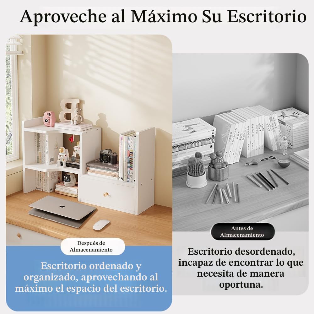 NUODWELL Estantería de escritorio extensible, independiente y ajustable para la oficina y el hogar (blanco)