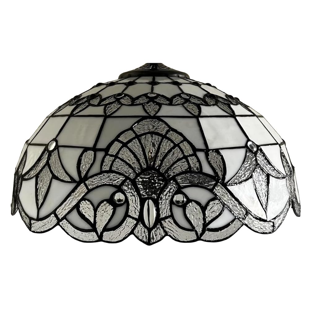 SaryEdge 16-Inch Baroque Glass Shade Replacement, Only Tiffany Style Stained Glass Lampshades, Retro Pastoral Mahogany Elegant Lantern Shade for Table Lamp Floor Lamp Hanging Lamp,Silv，Silver