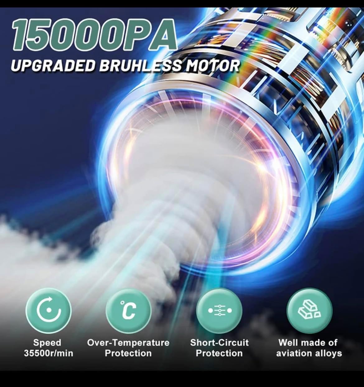 VIVIDUS Handheld Vacuum Cordless, 15000PA Car Vacuum Cleaner High Power, Small Vacuum Cleaner & Blower Portable, 4-in-1 Versatile Rechargeable Handheld Vacuum for Car, Home, Pet Hair Cleaning, White - Image 8