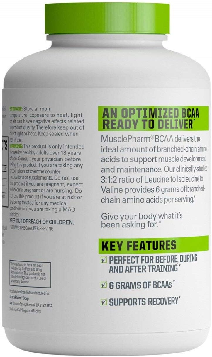 MusclePharm Essentials BCAA Capsules, Optimized Branched-Chain Amino Acids, 30 Servings