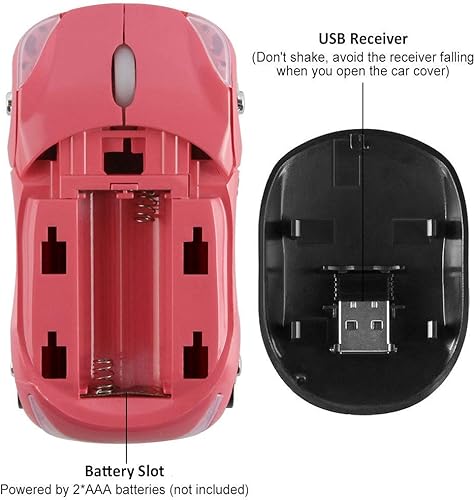 Miniatura 6 de Ratón inalámbrico para automóvil, pequeño, deportivo, con forma de automóvil, con receptor USB, 3 botones, 1600 DPI, portátil, mini ratón óptico