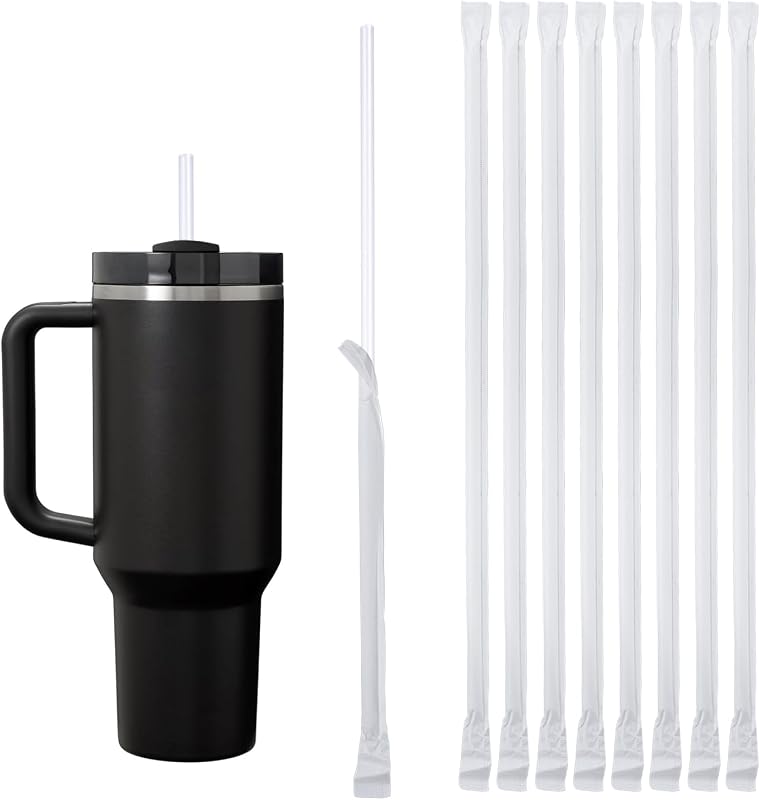 100PCS Disposable Straws for 40 OZ Tumbler, Extra Long Straws Disposable for Stanley Cup 30 Oz 40 Oz Tumbler, Straws Individually Wrapped
