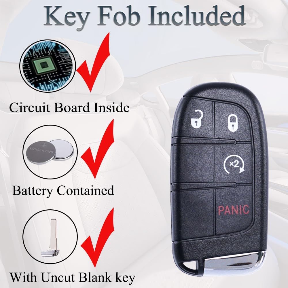 SUPALAND Key Fob Keyless Entry Fits for Jeep Compass 2017 2018 2019 2020 2021 2022 2023 2024 Smart Remote Control Key Replacement M3N-40821302 68250337 with Remote Start Button