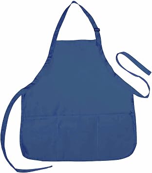 Apron Commercial Restaurant Home Bib Spun Poly Cotton Kitchen Aprons 3 Pockets - Fit, Durable Waitress, Waiter - Black, Green, Royal, Navy, Green, Red, White, 22" x 24" 100, Navy