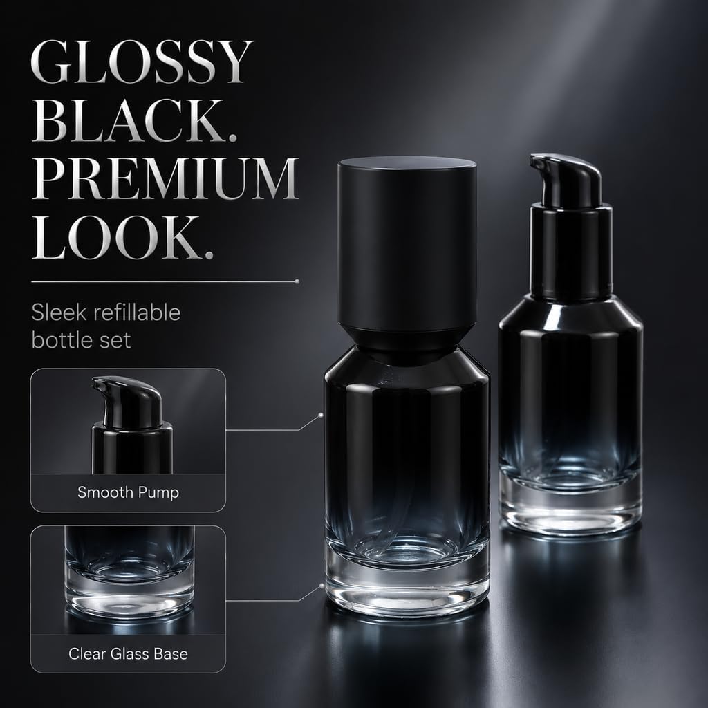 Black Glass Lotion Travel Container,Refillable Cosmetic Pump Containers