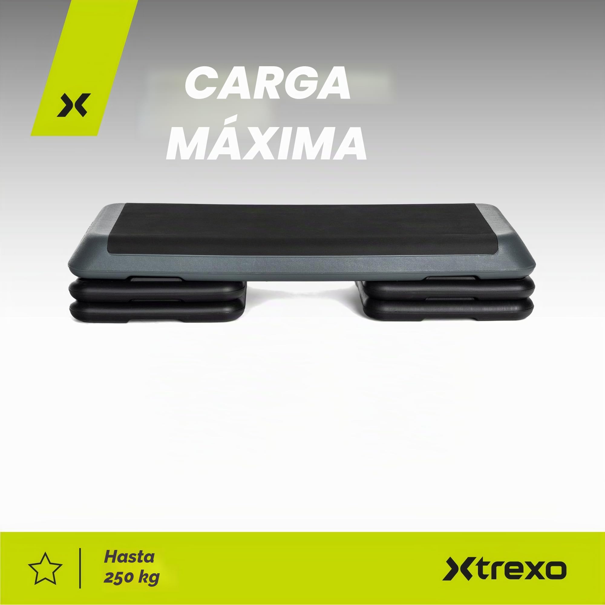 TREXO Aerobic Step para Ejercicios Cardio Fitness Altura Ajustable 10-15-20 cm Superficie Grande 109 x 41 cm Materiales Duraderos de Alta Calidad Entrenamiento Hasta 250 kg VERDE|NARANJA|MORADO