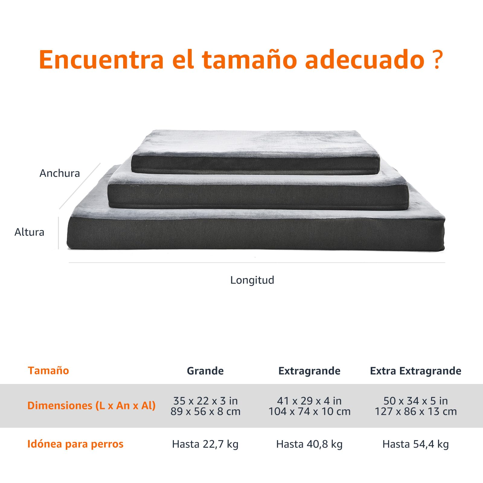 Amazon Basics Colchón grande para perros y mascotas, espuma viscoelástica de gel para soporte, funda extraíble y lavable, gris, 89 x 56 x 8 cm (L x W x H)
