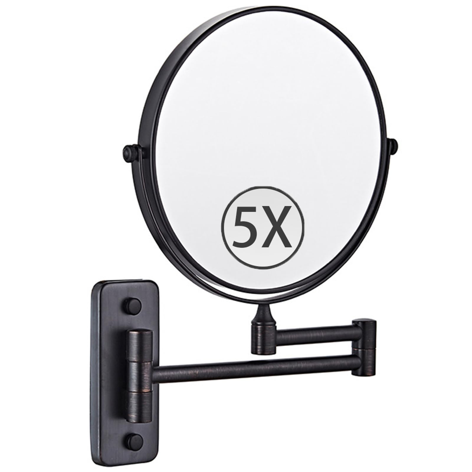 SXFSDOU 8" Wall Mounted Makeup Mirror with Magnification, Double Sided Magnifying Mirror, Rotatable Extendable Bathroom Shaving Vanity Mirror,Black,5X
