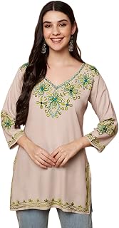 WESTEVER Women's Cotton Short Kurti, Floral Kashmiri Embroidery, Round Neck, Three Quarter Sleeves, Regular Fit Price In India