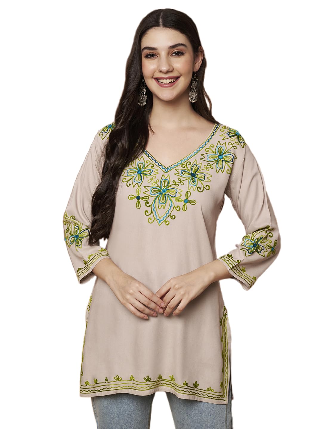 WESTEVER Women's Cotton Short Kurti, Floral Kashmiri Embroidery, Round Neck, Three Quarter Sleeves, Regular Fit - Review, Price and Buying Guide