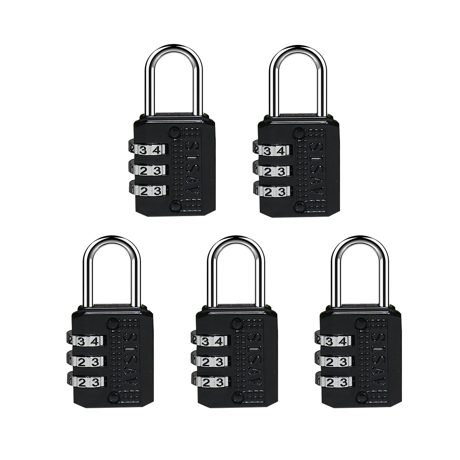 Sisav Black 3 Digit Combination Lock,Gym Padlock,Outdoor Padlock,Suitable For School Lockers,Tool Boxes,Travel Backpack,Hasp( 5Pack)