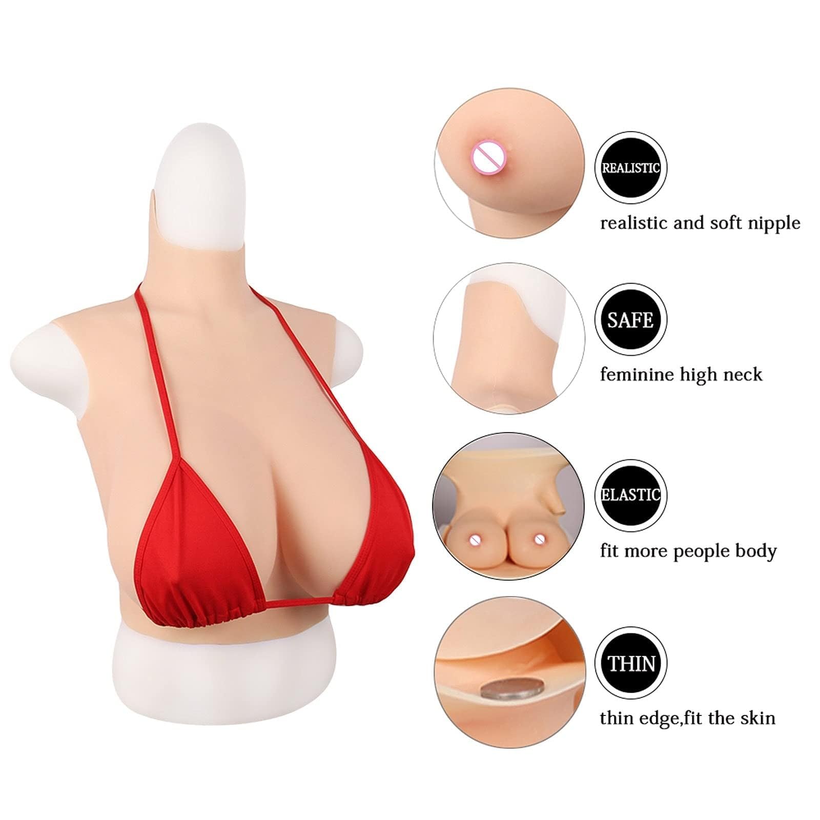 Prothèse Mammaire, Sein de Silicone Prothèse Faux Seins Formes en Silicone Artificielle Poitrine Forme B-I Cup, Plaques de Poitrine en Silicone pour Mastectomie Transgenre Drag Queen Cosplay