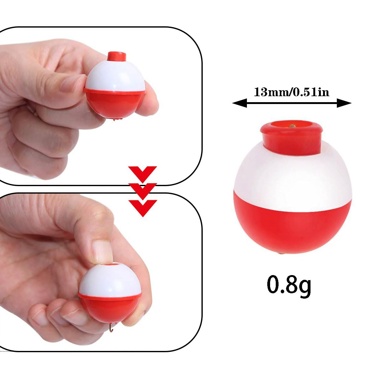 AYLIFU-25PCS Fishing Bobbers Red and White ABS Plastic Snap-on Fishing Floats Round Buoy Floats Fishing Tool Accessories ?13mm/0.5inch