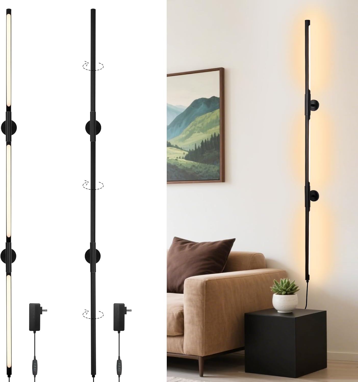 53.2 Inch Wall Lights, 360°Rotatable Wall Sconce, 3 Color Temperatures, Plug-in Dimmable Wall lamp for Bedroom, Living Room?1 Pack? NOT TESTED