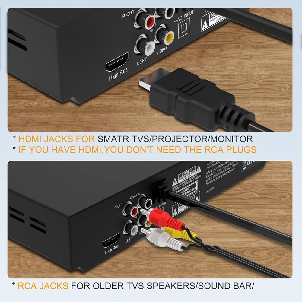 Kompatibler DVD-Recorder-Player für TV mit HD 1080p Upscaling, AV- und Koaxialausgang, USB-Eingang, Fernbedienung, Europäischer Netzadapter EU-Stecker.