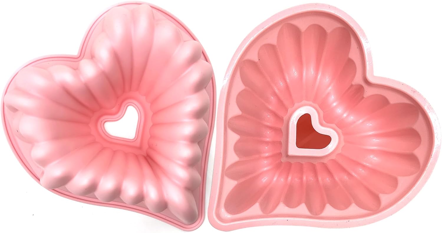 Kundalini Heart Shaped Cake Pan, 2PCS 9 Inch Heart Fluted Tube Cake Pans, Nonstick Silicone Cake Molds for Making Wedding, Valentine's Day and Family Cakes - Image 2