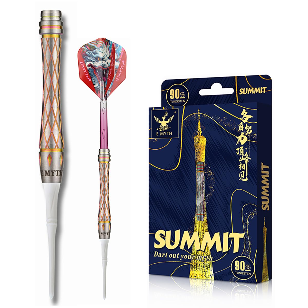 EMYTH Summit 90% wolframowe rzutek z miękką końcówką, 20 g, 7,4 × 50 mm, 2BA, profesjonalny zestaw do rzutek do elektronicznej tarczy do rzutek