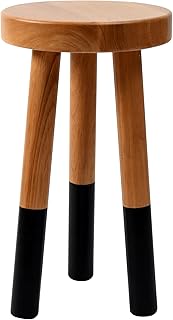 Rubber Wood 9" Round Plant Stand |Dip Dyed Black Accent Stool |Milking Stool |Small Side Table(16" H)