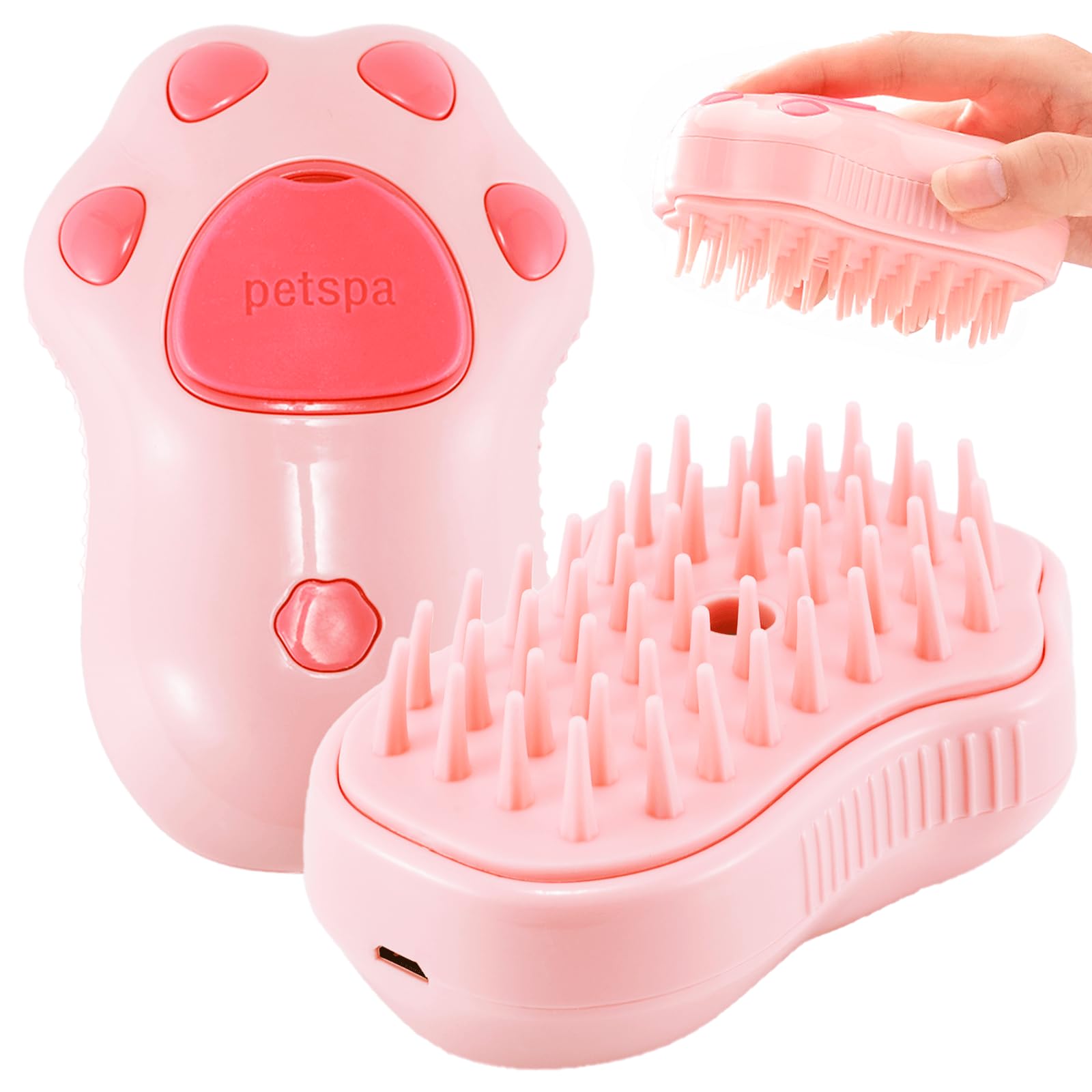 Cepillo de vapor para gatos, cepillo eléctrico recargable para gatos con vapor, peine de masaje en aerosol para mascotas, cepillo de aseo para gatos para esterilizar y eliminar el pelo enmarañado