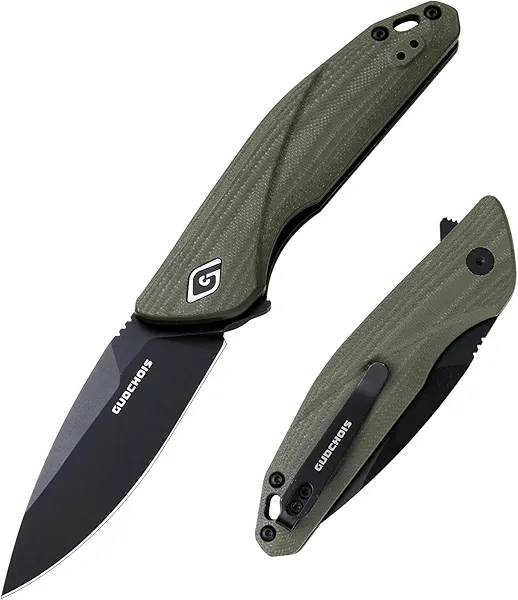 GUDCHOIS Folding Pocket Knife, 3.54" D2 Steel Blade, Durable G10 Handle with CNC Machined Grip, Pocket Clip for Camping/Hiking/Hunting EDC