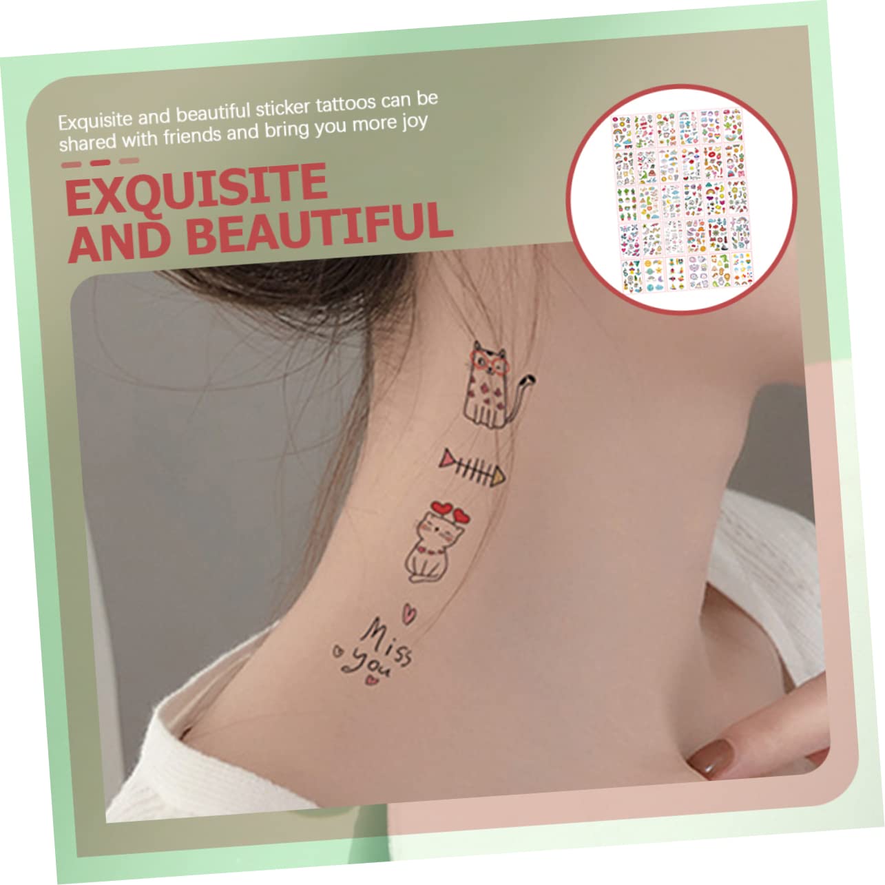 Beavorty 300hojas Pegatinas Temporales De Tatuajes Cartoon Para Niñas Bonitas y Lavables Para Fiestas y Decoración Del Cuerpo
