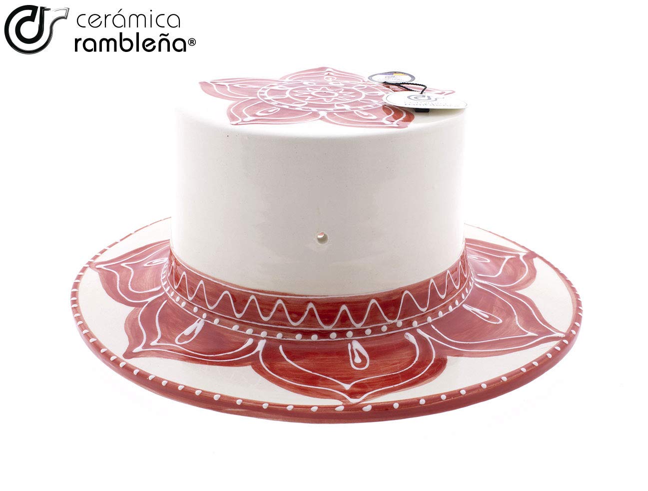 RAMBLEÑA CERAMICA | Doniczka wisząca | Wisząca doniczka na błocie | Sadzarka ścienna Kapelusz kordoński Czerwony - Model D71 | 100% Handmade | 27x27x10.5 cm