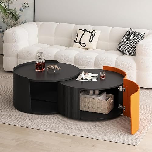 Miniatura 9 de Moderna mesa auxiliar anidable, mesa auxiliar redonda de madera, juego de 2 para espacios pequeños, sala de estar, color negro